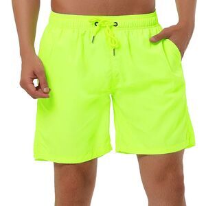 Solid Beach Shorts Drawstring Surfing Mesh Lining Swimwear Board Shorts Yellow